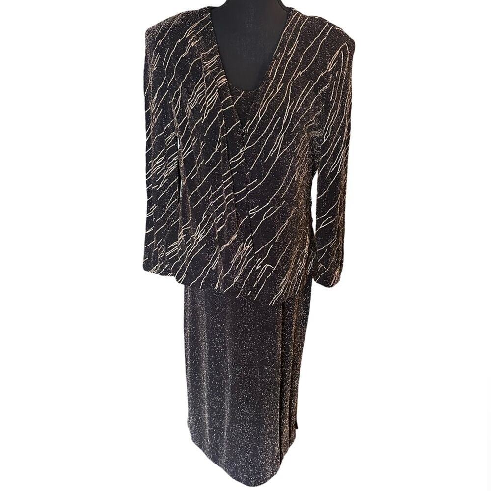 Vintage Alex Evenings Metallic Black Dress Set – Size 16